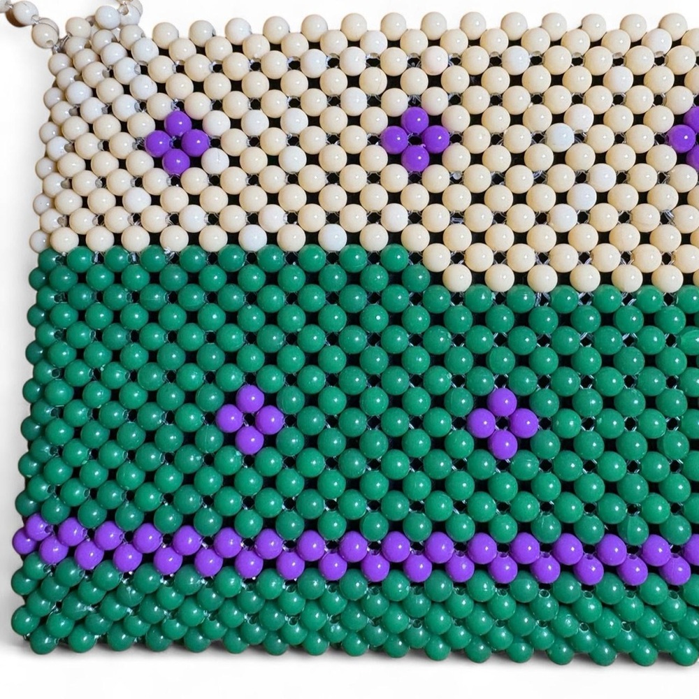Vintage Beaded Clutch Bag in Cream, Green & Purple - Picture 2 of 8